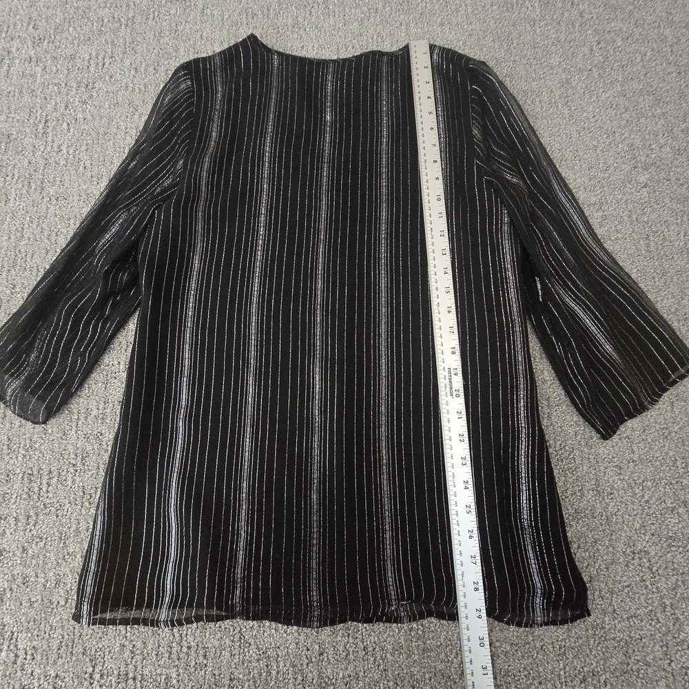 New York & Co Silk‎ Blend Beaded Mesh Blouse Sheer Black Sequin Metallic L - Picture 6 of 7
